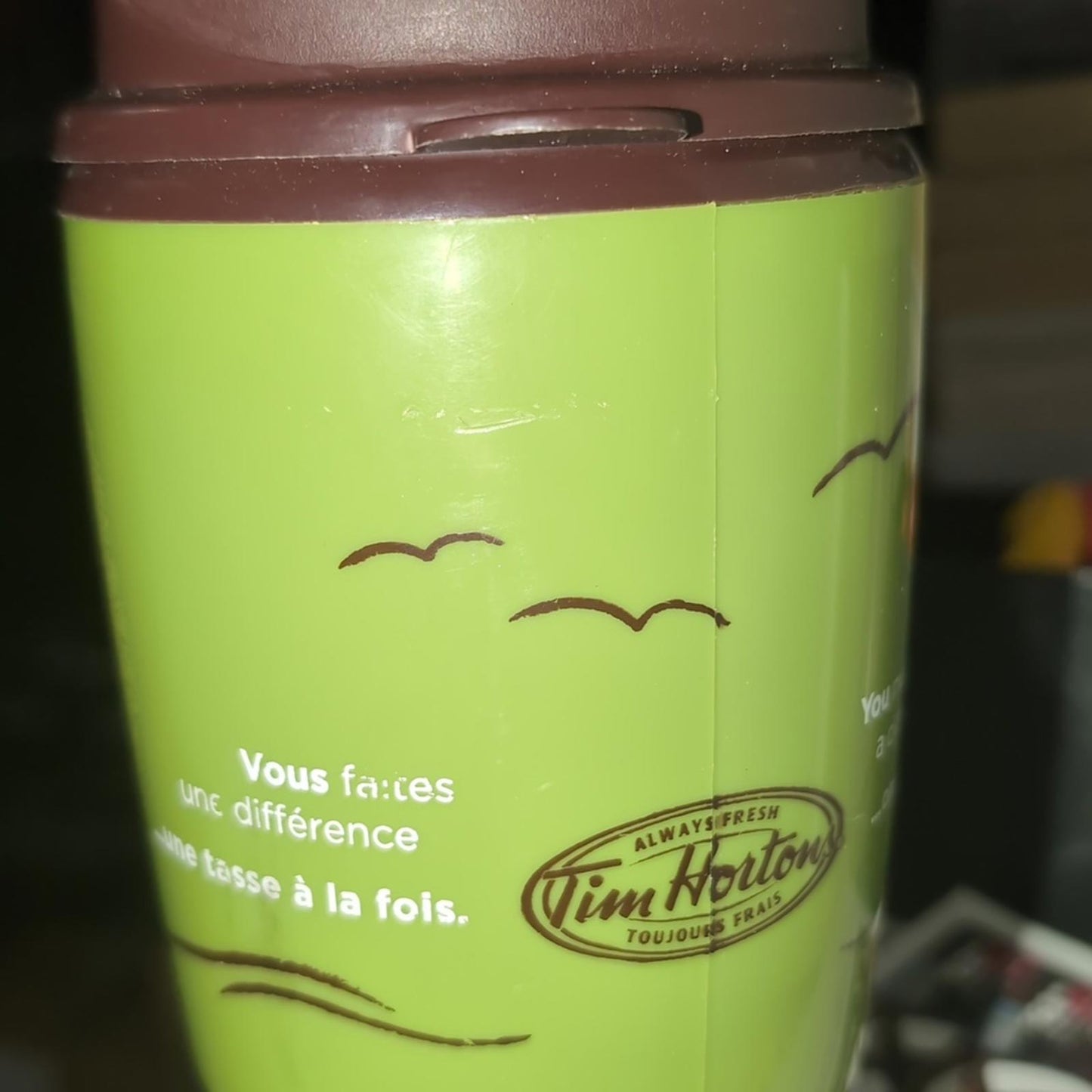 Tim Hortons Green Plastic 16 oz Travel Cup Make A Difference One Cup At A Time 2