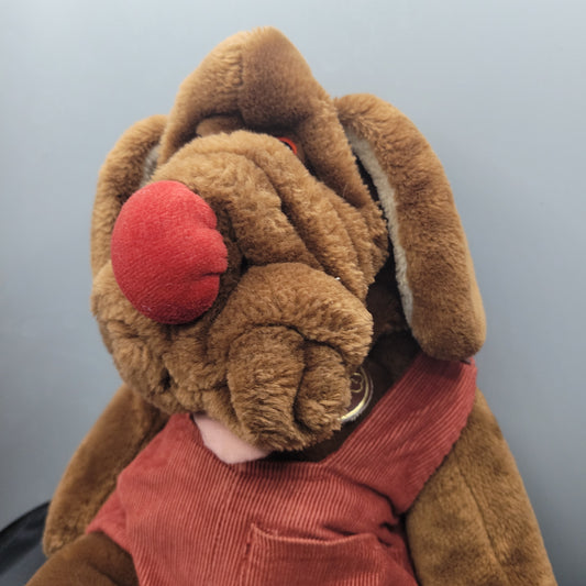 Vtg 1981 Hand Puppet Ganz Bros Plush Wrinkles Dog Corduroy Overalls