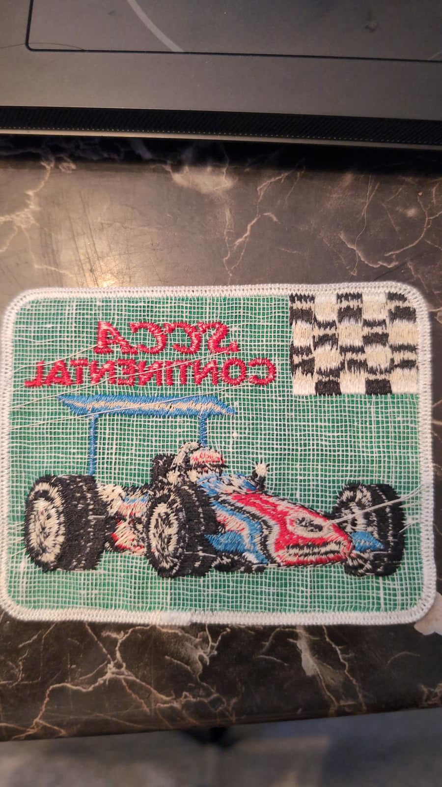 Vintage SCCA Continental Racing Patch with Race Car and Checkered Flag