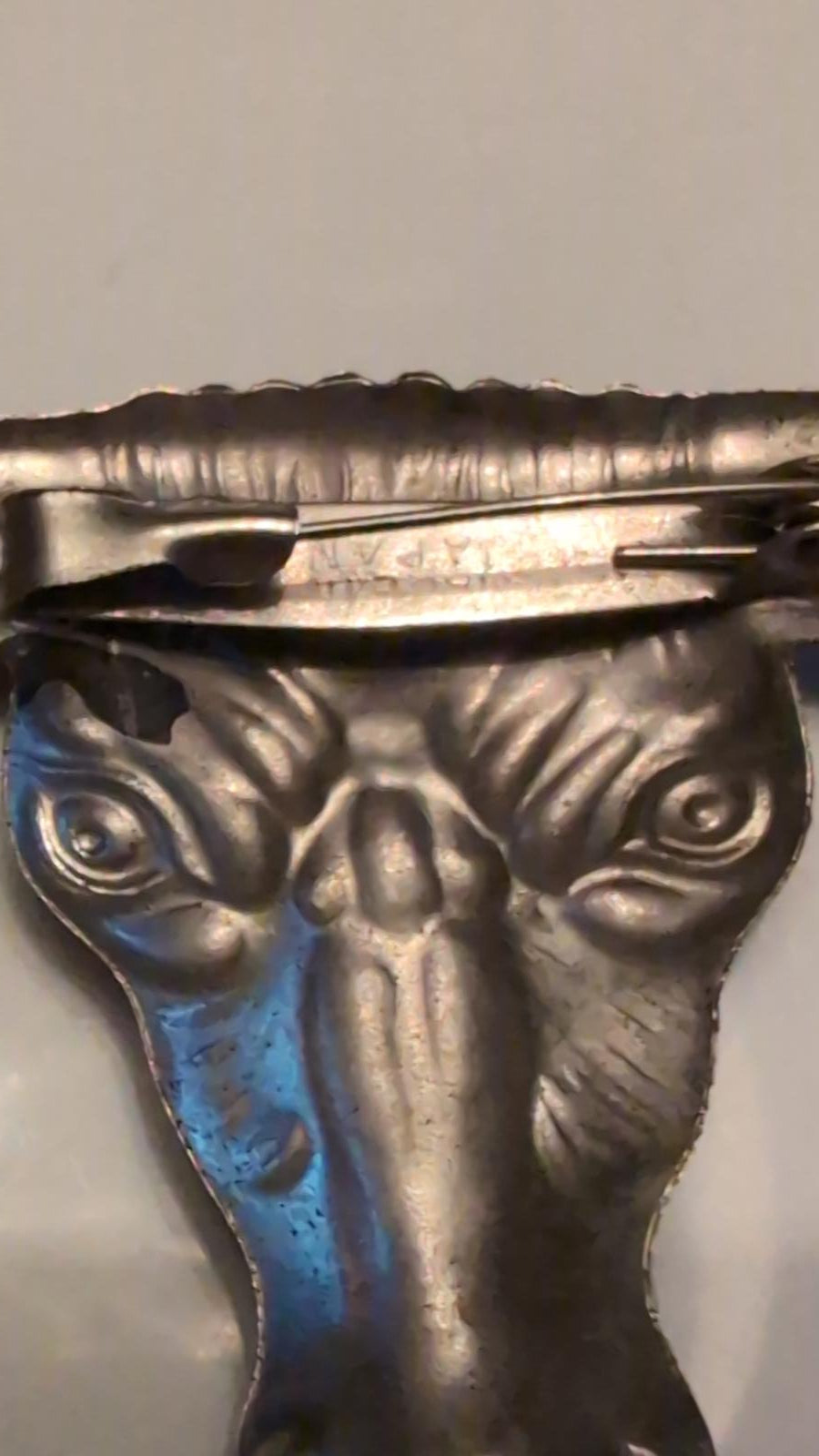Vtg Pressed Tin Bull Cow Head Pin Brooch Silver Tone Made In Japan 2" Western