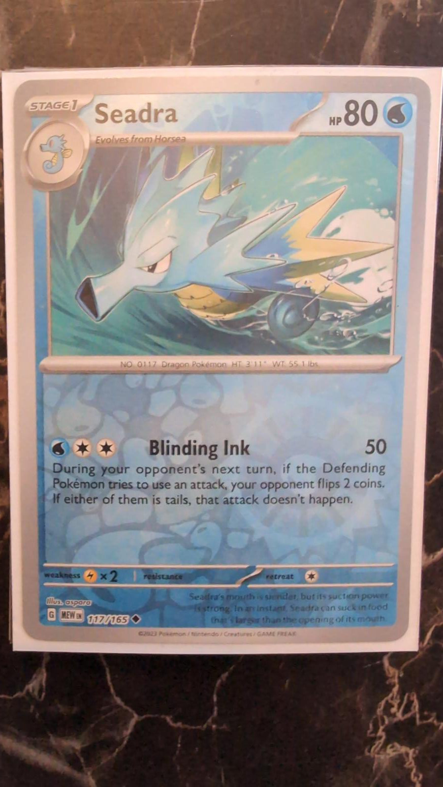 Reverse Holofoil Seadra 117/165 Pokemon Uncommon SV: Scarlet & Violet 151  Card N