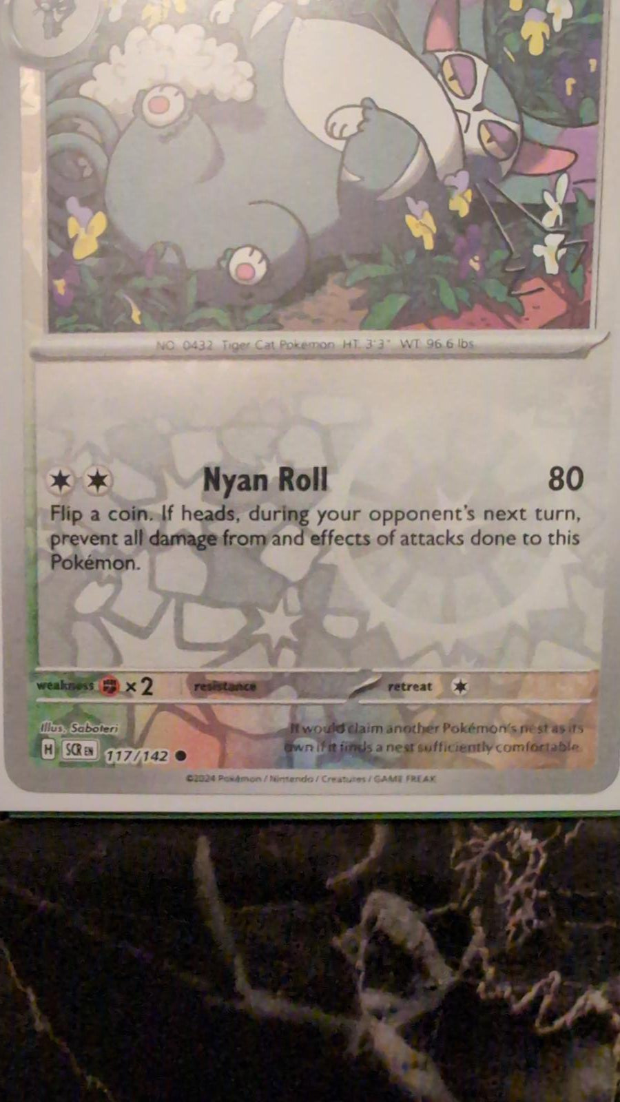 Purugly 117/142 Pokemon Card Stellar Crown Common 120 HP Rev Holo NM AC