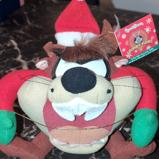 Warner Bros. Taz Plush with Red and Green Santa Hat