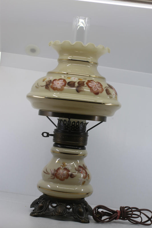 Vintage Floral Cyclone Glass Accent Lamp with Hanging Shade & Brass Burner Base