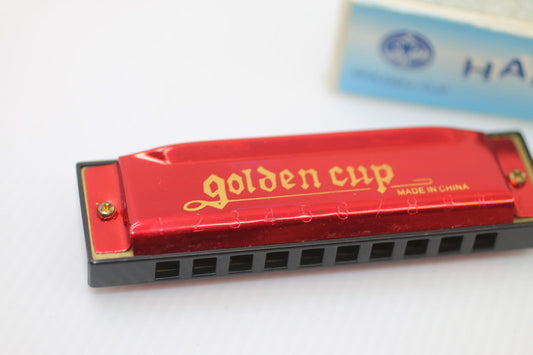 Golden Cup Red Harmonica with Original Box
