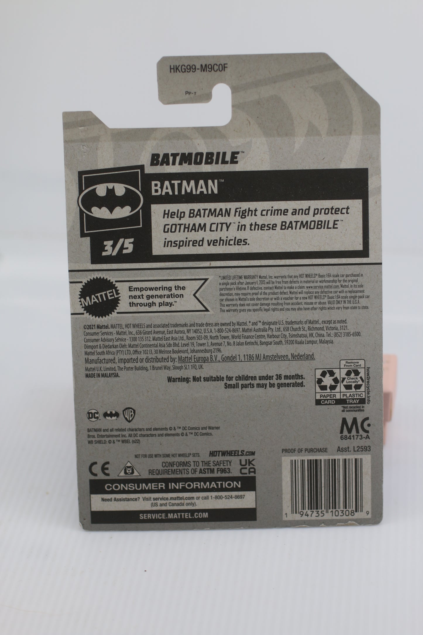 Mattel Hot Wheels Batmobile 103/250 HW Batman Series 3/5 1:64 Black Gotham