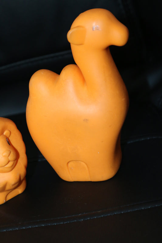 Vintage Yellow Orange Giraffe Lion Camel play-school toys rubber Baby