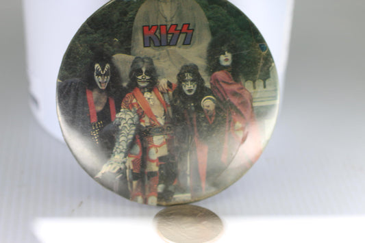 Vintage 1970's KISS Destroyer Era 3" Button Pin Aucoin Official Band Photo Badge