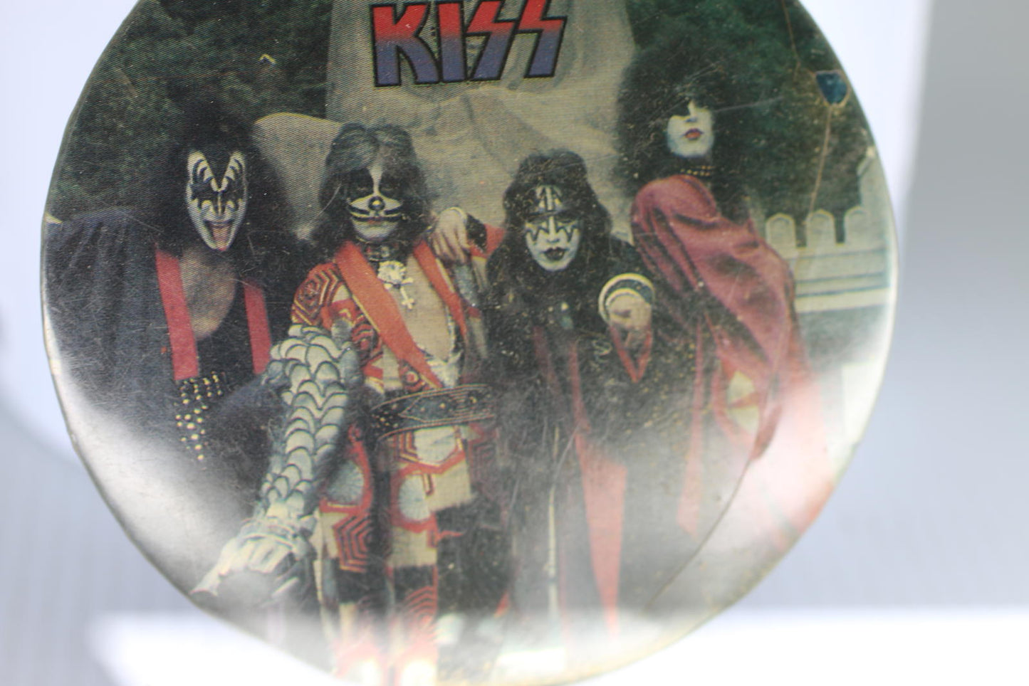 Vintage 1970's KISS Destroyer Era 3" Button Pin Aucoin Official Band Photo Badge