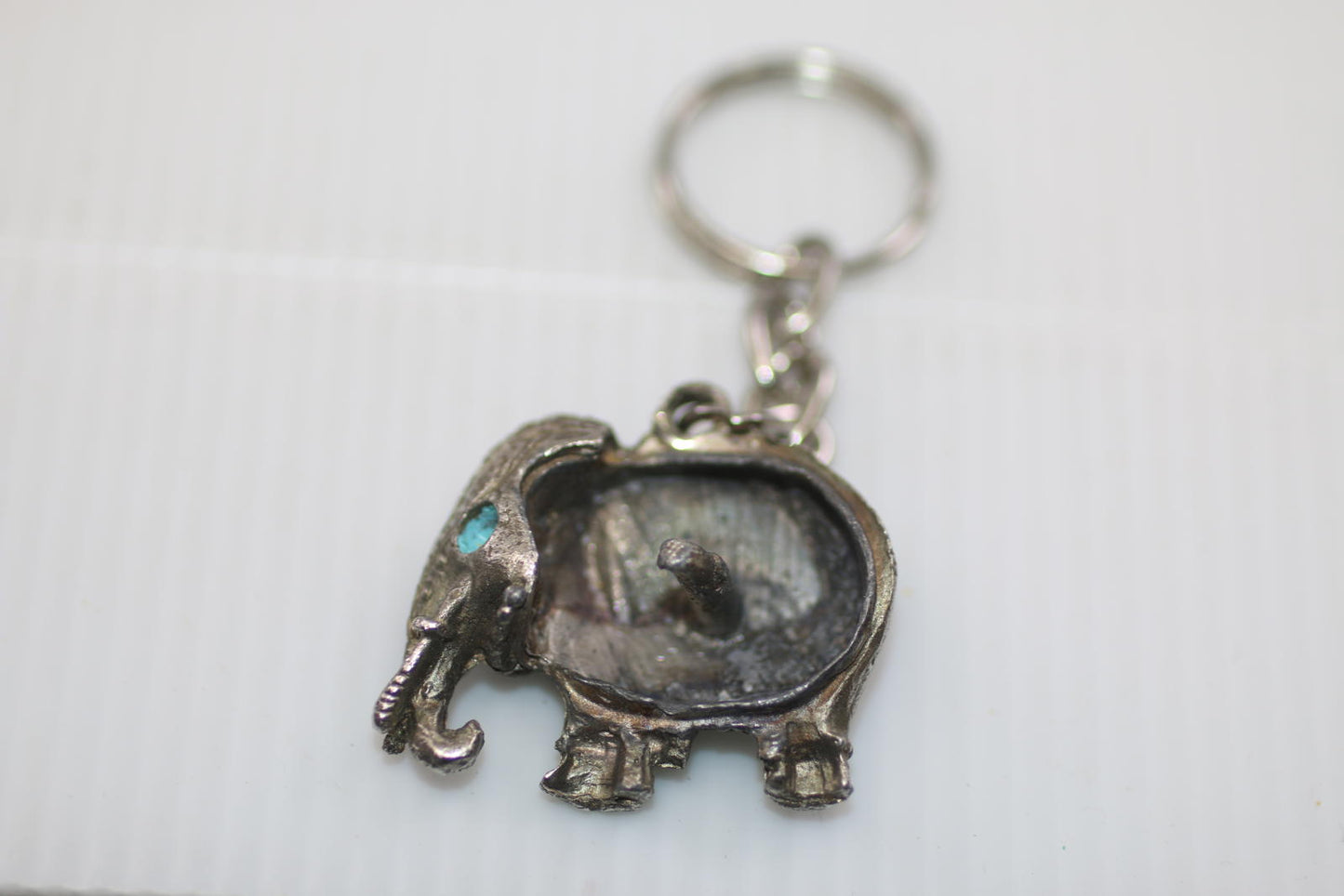 Vintage Silver Elephant Trinket Box Keychain TurquoiseStones