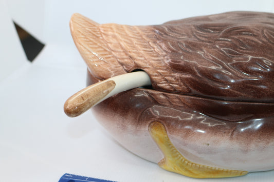 Vtg MCM Made in Portugal No. 3-88 Duck Serving Dish Tureen/Bowl w Ladle