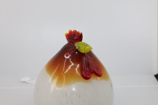 CHONKY hand blown art glass rooster heavy ~ 8" x 6" maybe vintage EPIC chicken