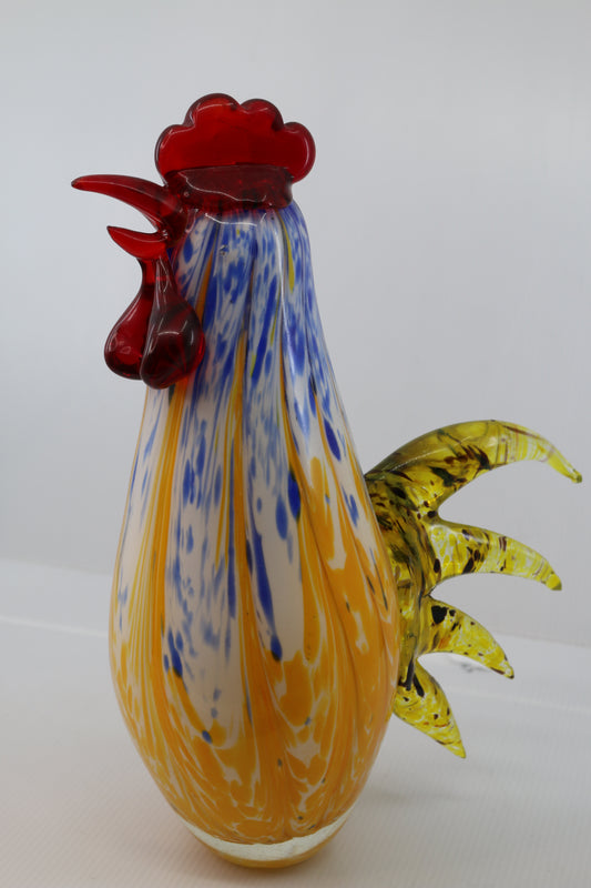 Rooster Murano Style Art Glass Hand-Blown Multi-Color 11" Heavy Chicken Figurine