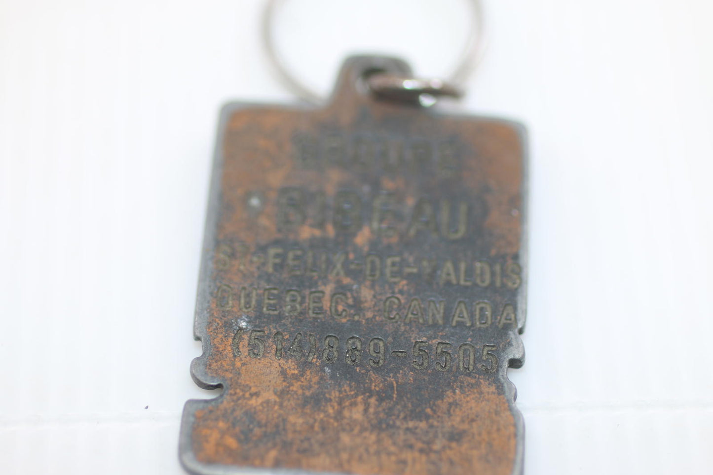 Vintage Industrial Metal Keychain Grpe Bibeau Qc Advertising