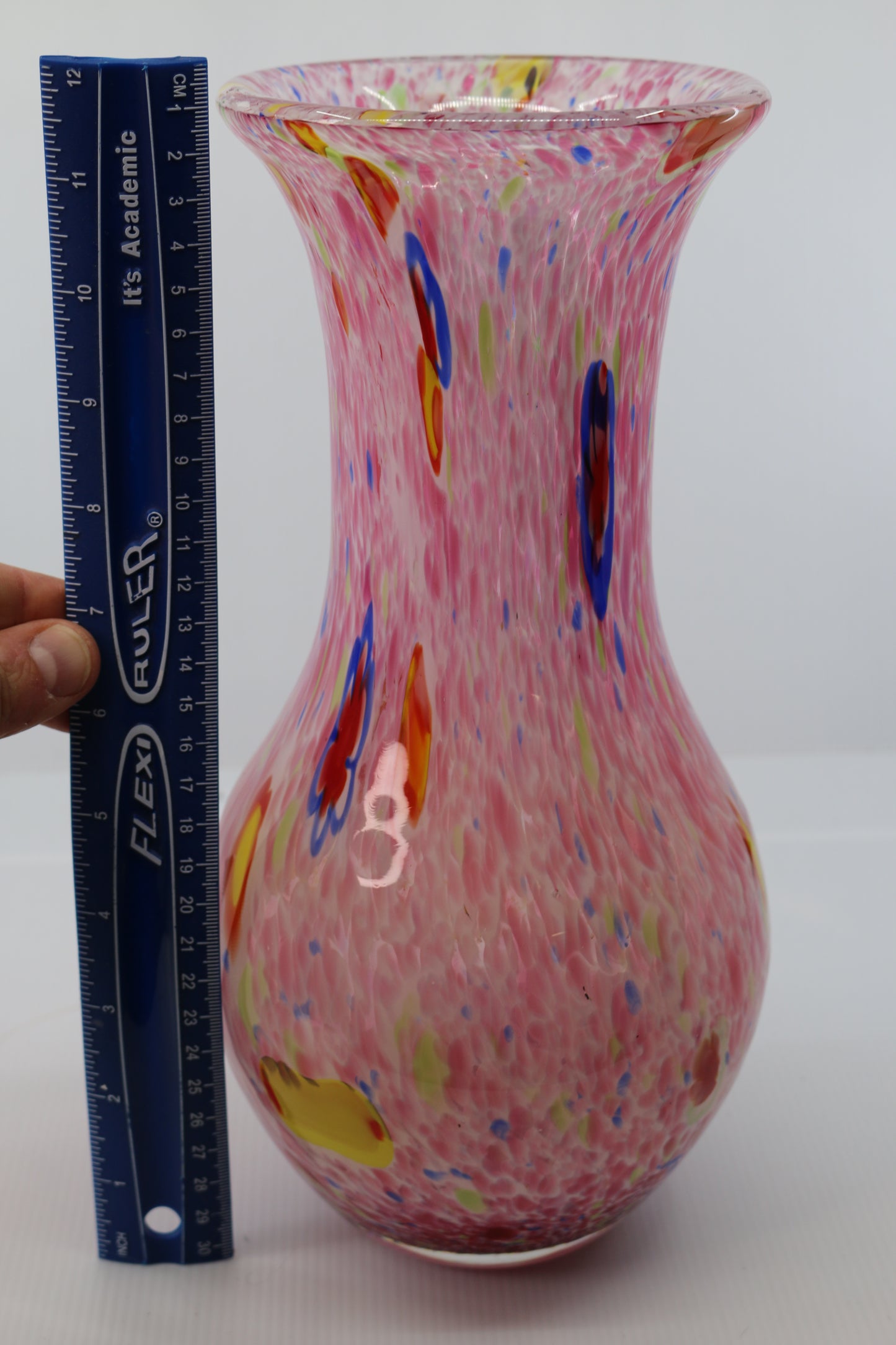 Vintage Murano inspired pink splatter glass vase