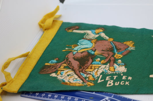Large Vintage beaumont texas let, er buck Souvenir Felt Pennant 29"