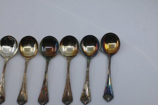Oneida King James 9 Place Soup Spoons 1881 Rogers Vtg Silverplate Flatware Lot