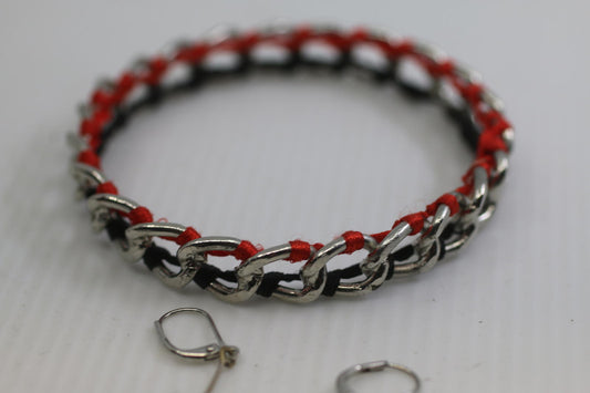 Chain Bracelet & Drop Earrings Set – Black / Red Jewelry