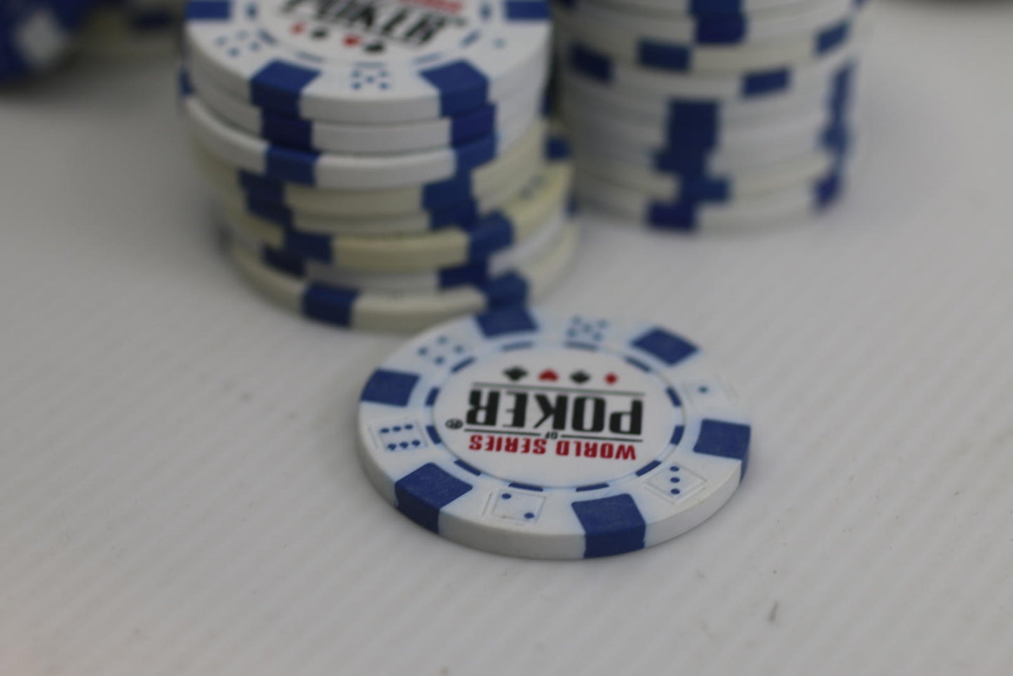 Lot of 150 WSOP World Series Poker 11.5g Casino Style Chips Blue and White