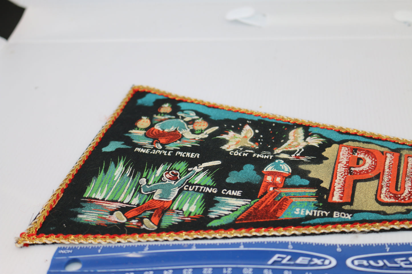 Vintage Souvenir Felt Pennant South America Puerto Rico USA Sentry Box