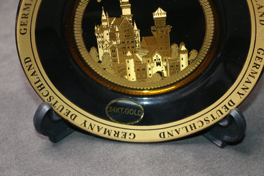 24K Gold Plated Round Plate Germany Deutschland Menorah Ceramic