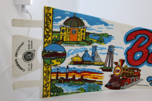 Vintage Souvenir Felt Pennant Bonjour D'abitibi Québec Canadian Artisanat