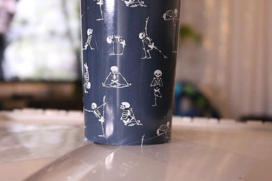 Skull Travel Mug Skeleton Yoga_Gray Travel Mugs Society6