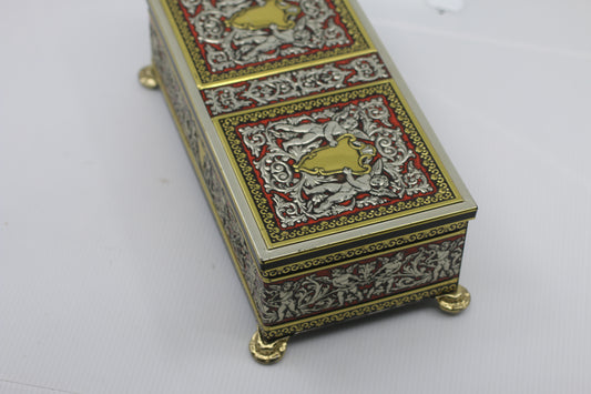 Vintage Rectangular Embossed Footed Cherub Tin Box - West Germany