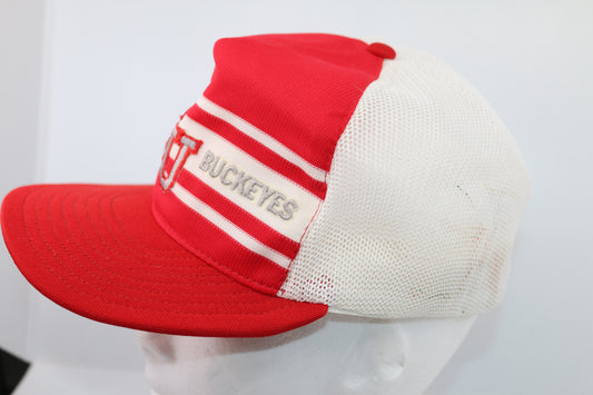 vtg 80's 90's OHIO STATE BUCKEYES snapback trucker hat NCAA Superstripe