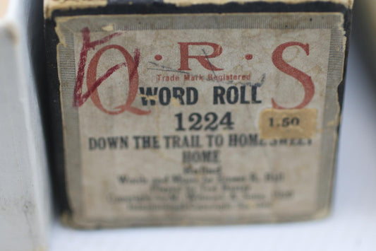 QRS Player Piano Word Roll 1224 Down The Trail To Home Sweet Home w/ Box