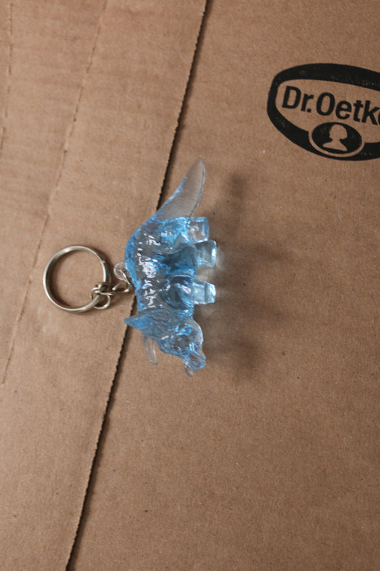 Vintage Clear blue triceratops Plastic Dinosaur Key Chain