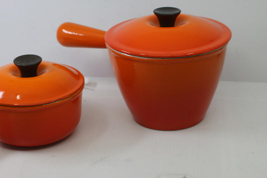 Vintage Le Creuset France Orange Enamel Saucepan w/ Lid #14 Cast Iron