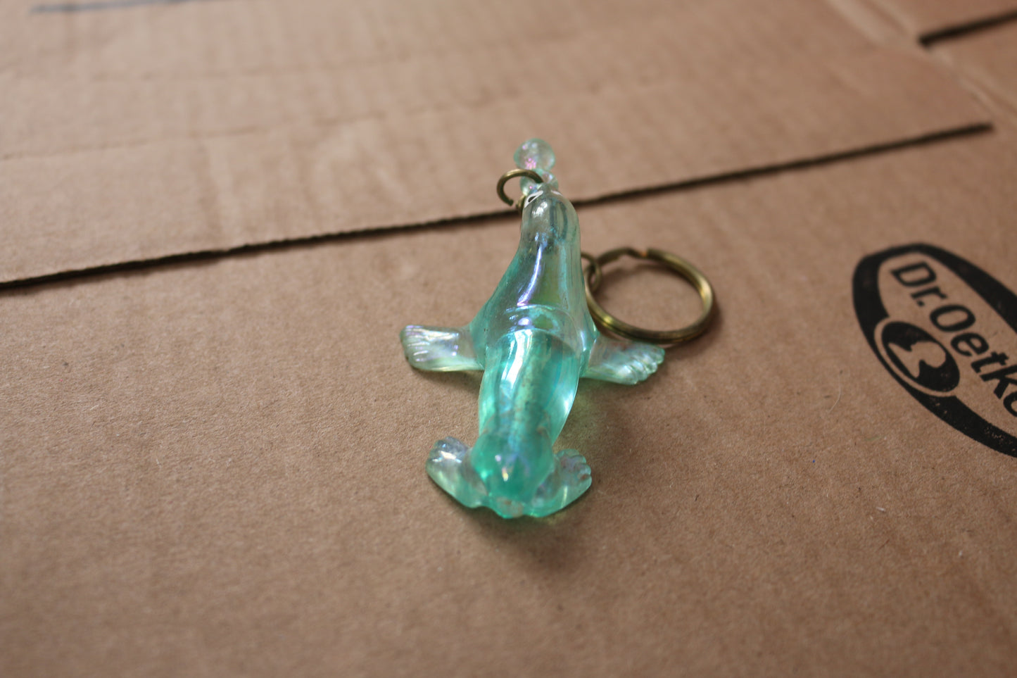 Vintage Clear Green Plastic animal seal Key Chain