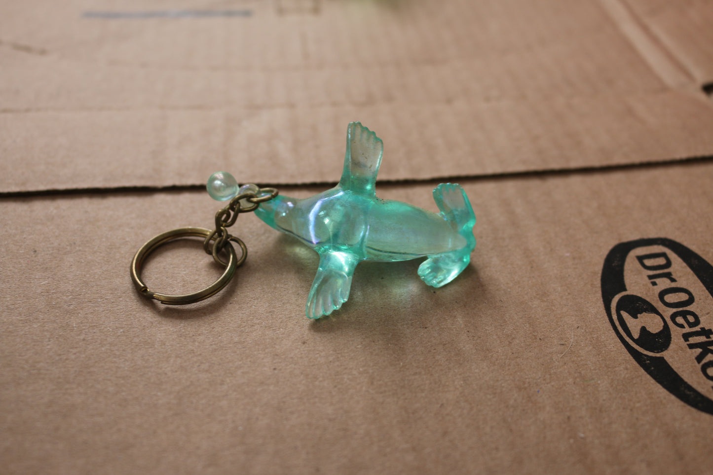 Vintage Clear Green Plastic animal seal Key Chain