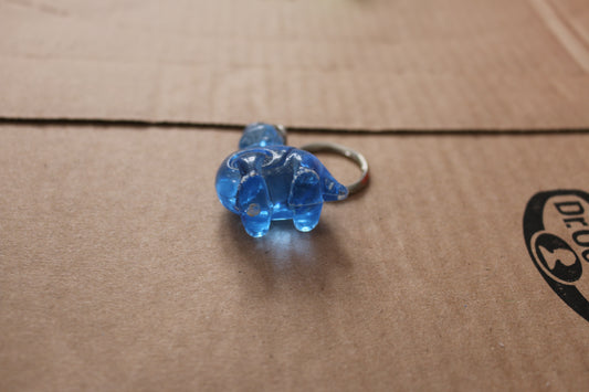 Vintage Clear blue Plastic Dinosaur Key Chain