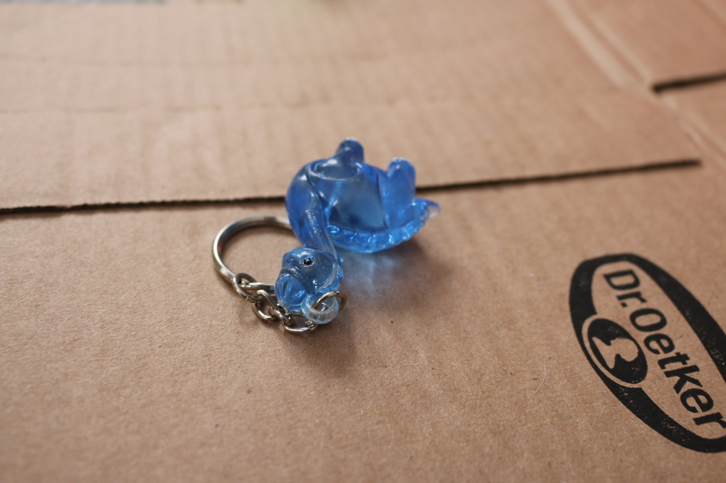 Vintage Clear blue Plastic Dinosaur Key Chain