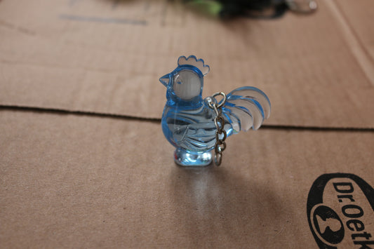 Vintage Clear blue Plastic animal coq rooster Key Chain