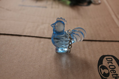 Vintage Clear blue Plastic animal coq rooster Key Chain