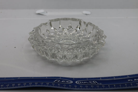 Vintage Heavy Large Round Crystal Clear Cut Glass Cigar Cigarette Ashtray 7"