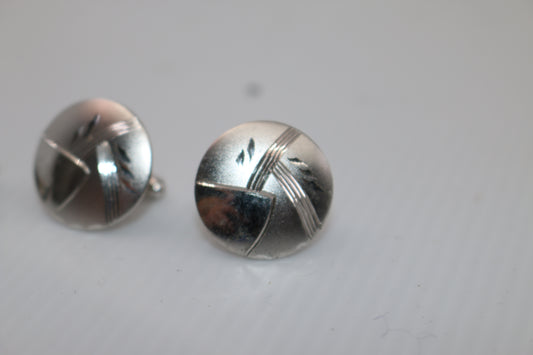 Vintage Silver Cufflinks Flower Stem Tie Clip Men's Vintage Tie Bar Silver Tone