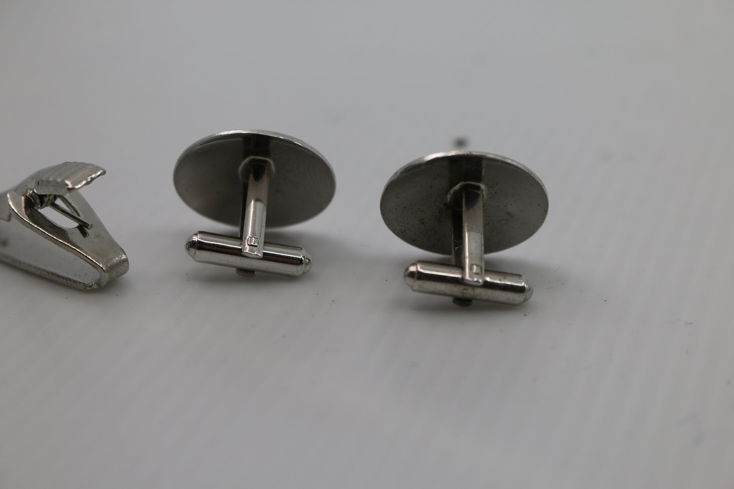 Vintage Silver Cufflinks Flower Stem Tie Clip Men's Vintage Tie Bar Silver Tone