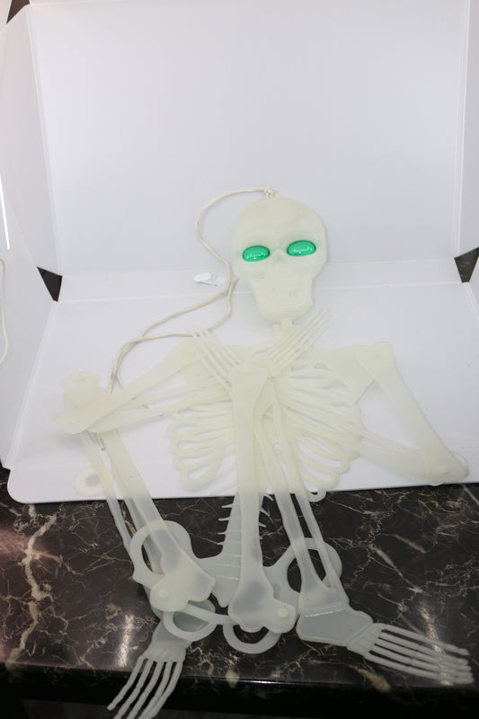Vintage Glow In The Dark 43" Flat Plastic Skeleton Spooky Halloween Decoration