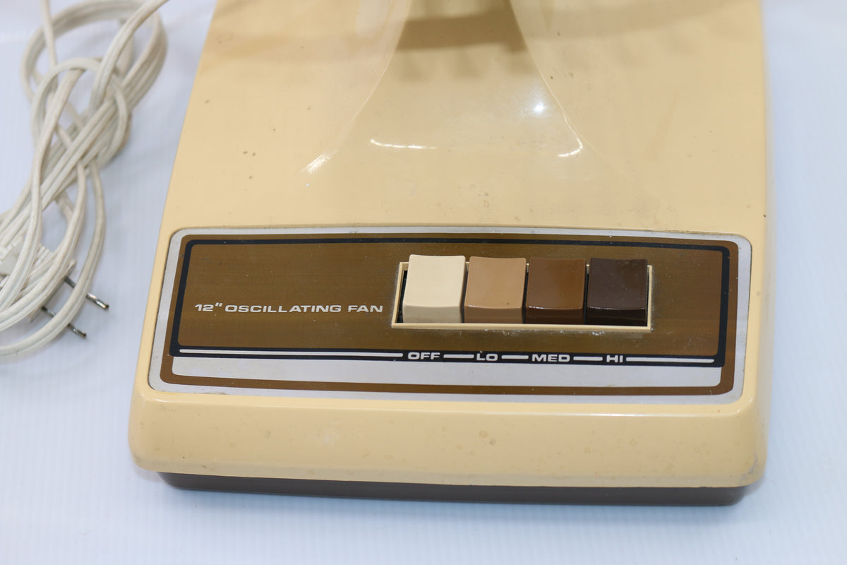 Galaxy 12" Oscillating Fan Vintage Amber Fan Blades 3 Speed cream & Brown