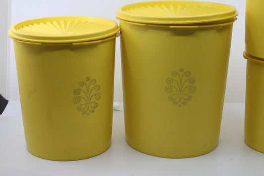 Tupperware Vintage Yellow Canister Gold MCM Retro Set Sunburst Lid set of 4