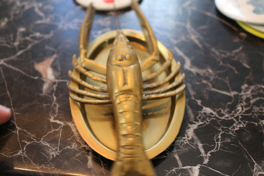 Lobster Lobster Shrimp Ocean Sea Brass Metal Animal Figurine Statue w/plate
