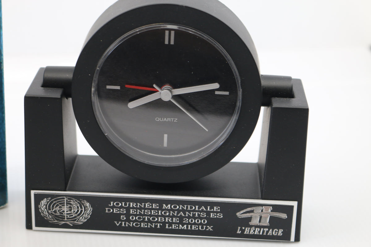 Vintage Battery Operated S.C.M.C. QUARTZ CLOCK trophy with original box