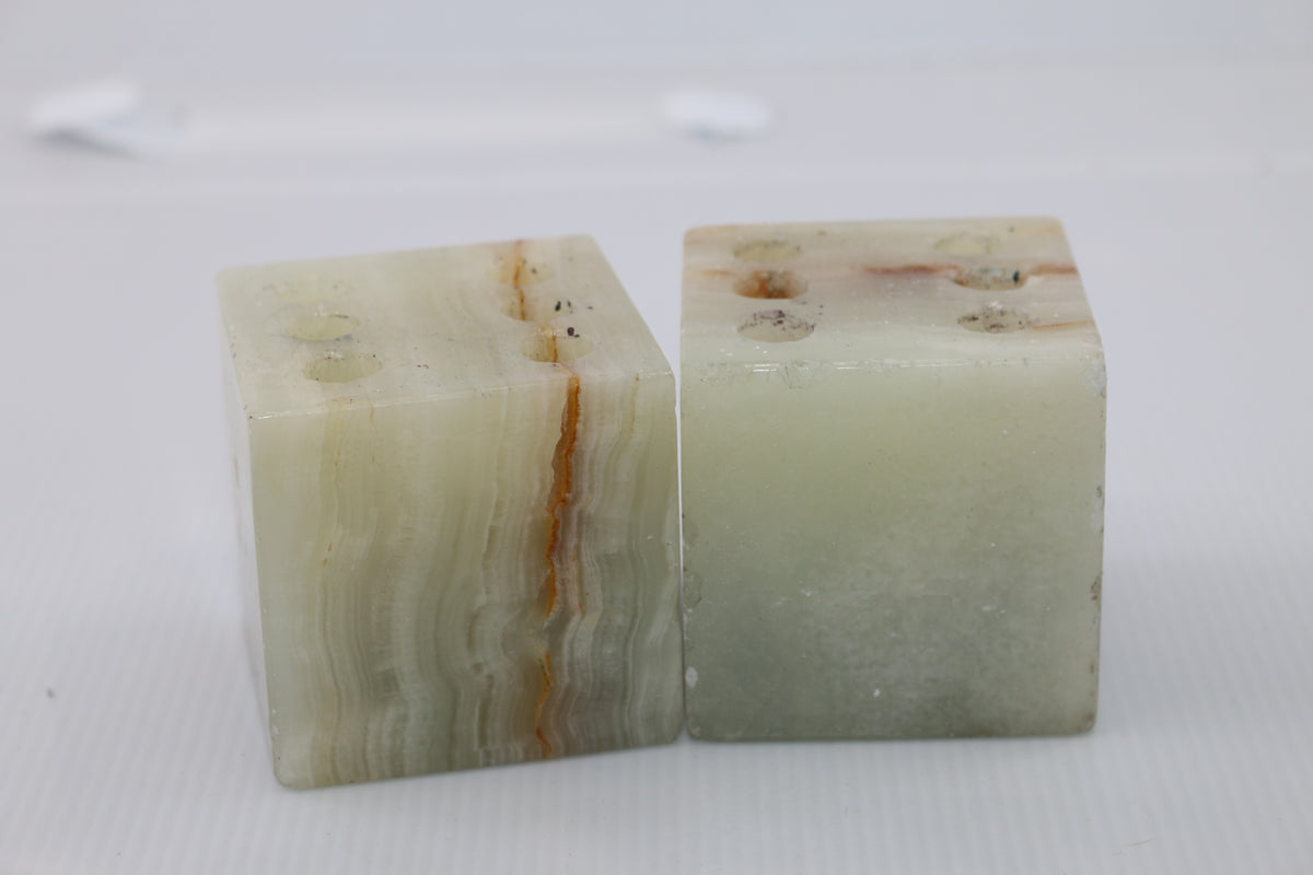 Vintage Carved Onyx Agate Stone Dice Paperweight Pen Pencil Holder Desk