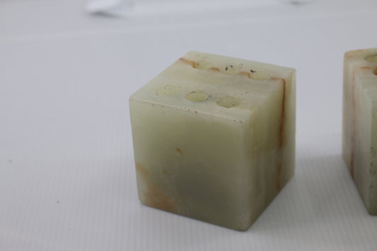 Vintage Carved Onyx Agate Stone Dice Paperweight Pen Pencil Holder Desk