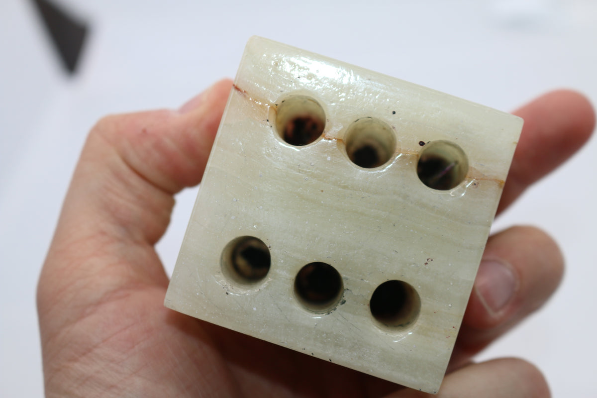 Vintage Carved Onyx Agate Stone Dice Paperweight Pen Pencil Holder Desk