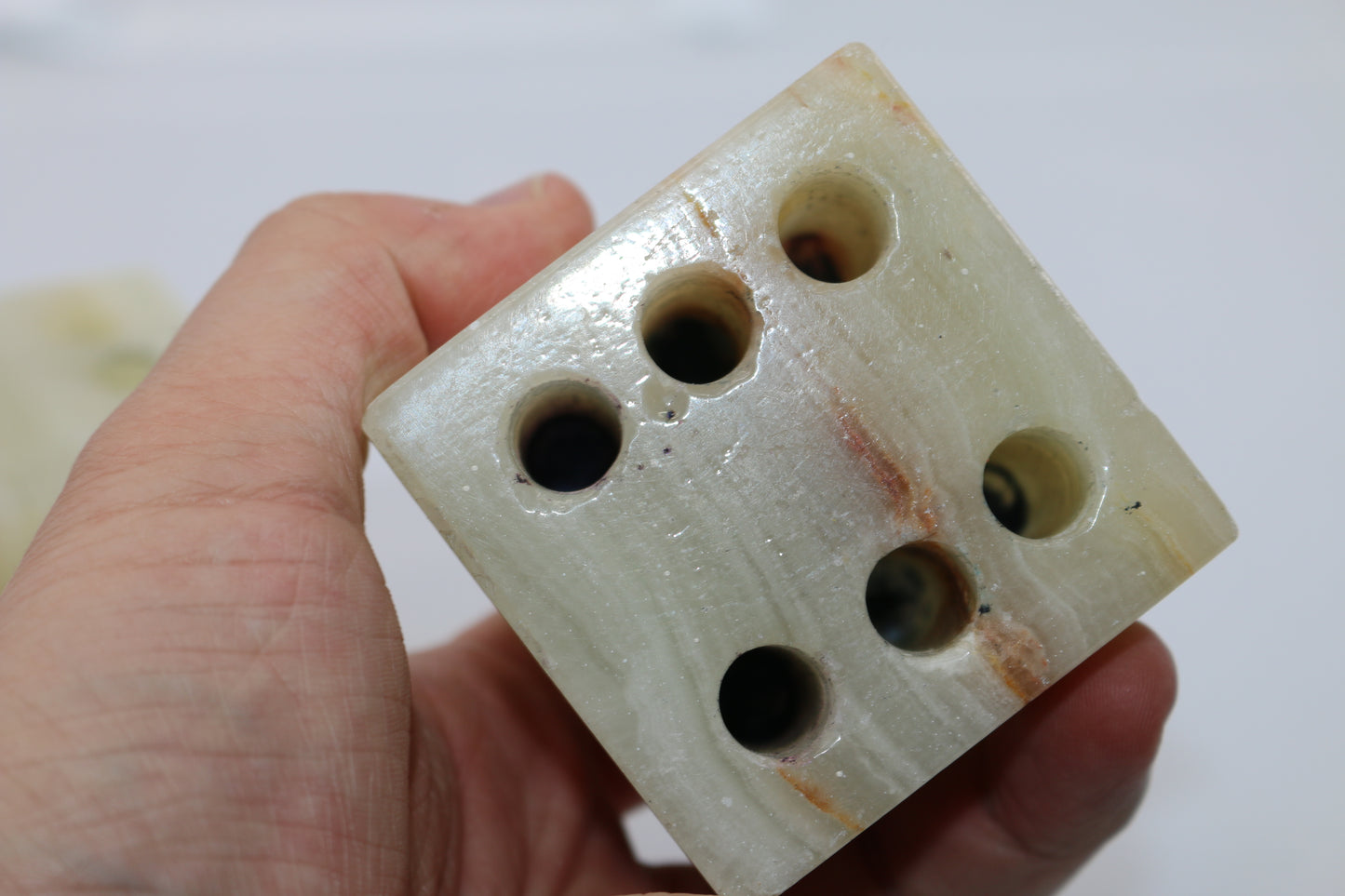 Vintage Carved Onyx Agate Stone Dice Paperweight Pen Pencil Holder Desk